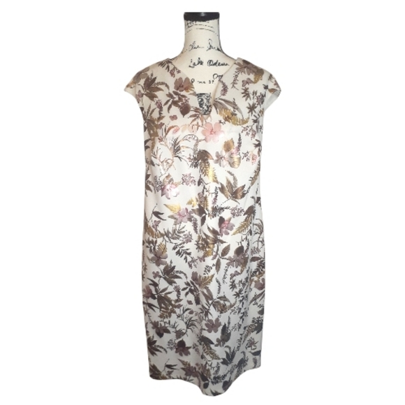connected apparel Dresses & Skirts - Elegant Midi Sheath Dress Gold Metallic Floral Size 14W